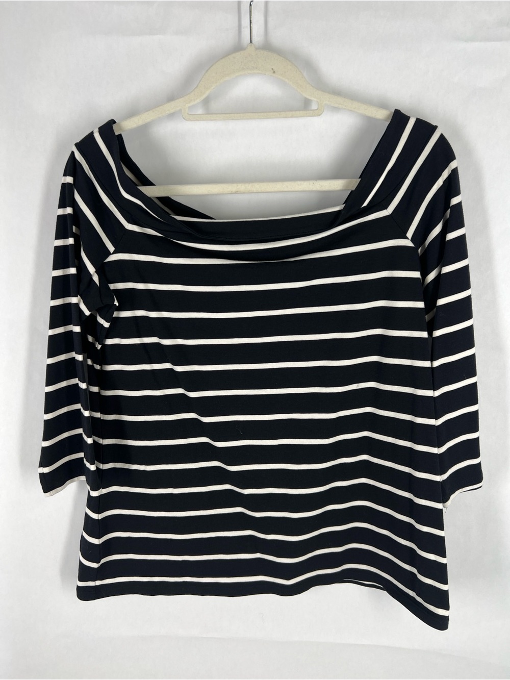 LOFT Navy & White Striped Wide Boatneck Top